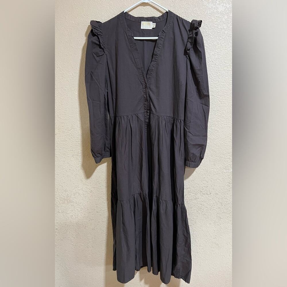 NATION LTD DALIA VICTORIAN DRESS in brown ruffle boho bohemian midi MEDIUM